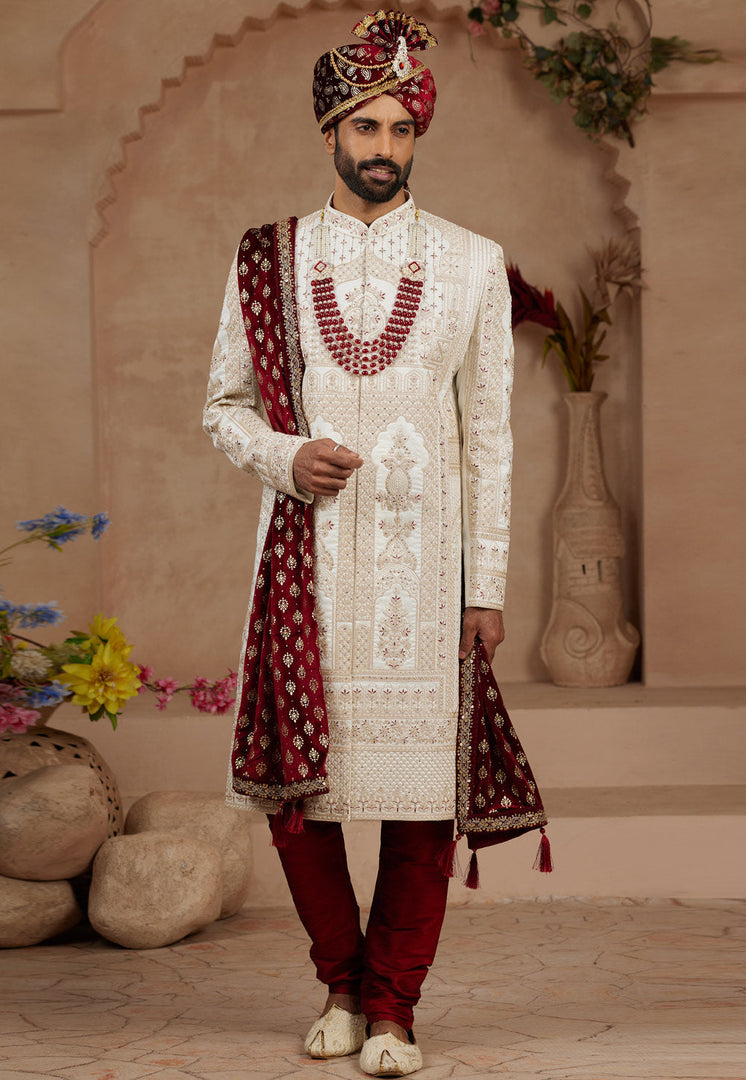 Cream Silk Sherwani