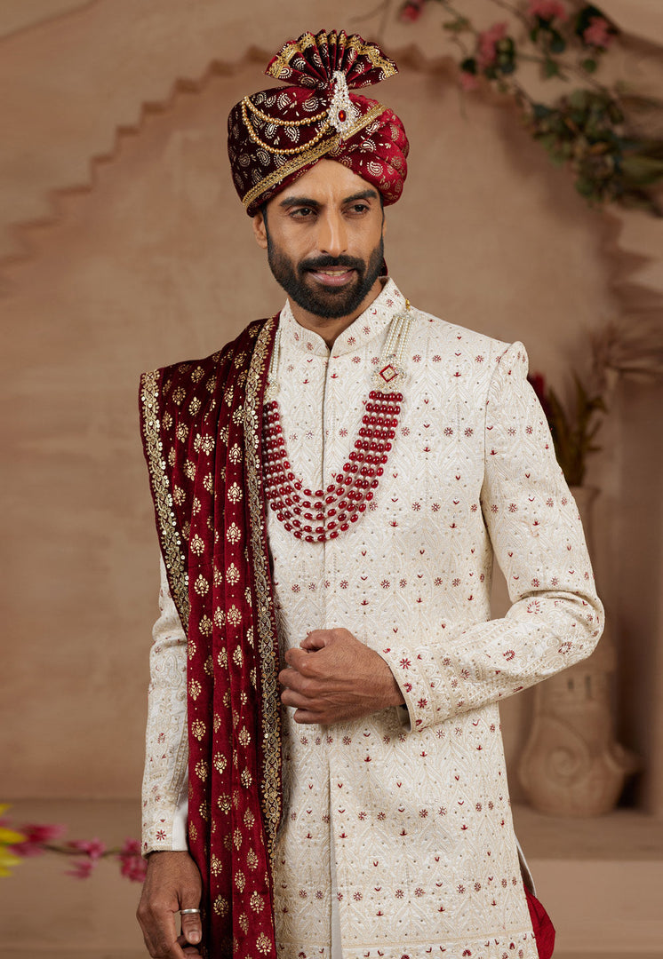 Cream Silk Sherwani