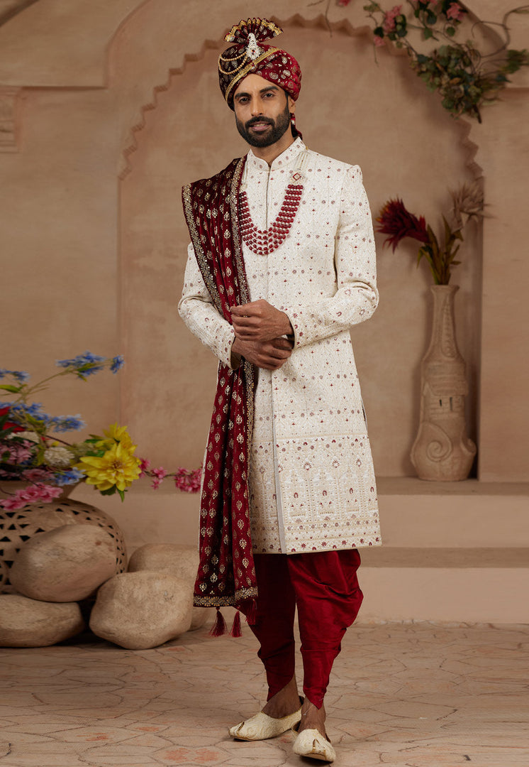 Cream Silk Sherwani
