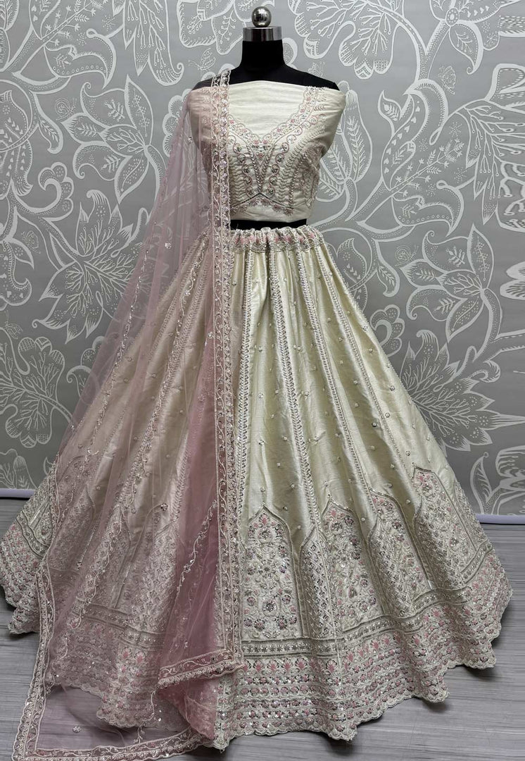 Cream Silk Wedding Lehenga Choli