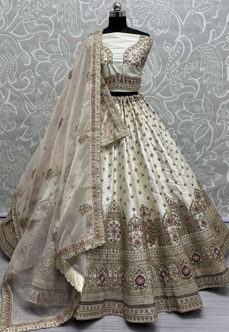 Cream Silk Wedding Lehenga Choli
