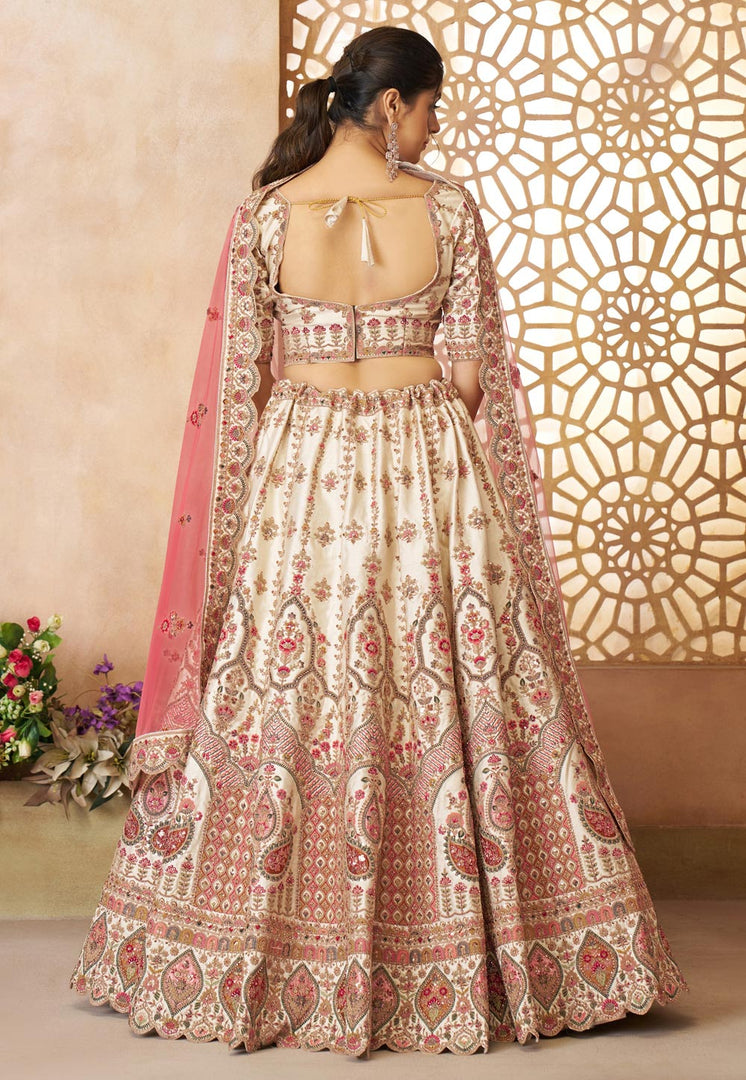Cream Silk Wedding Lehenga Choli