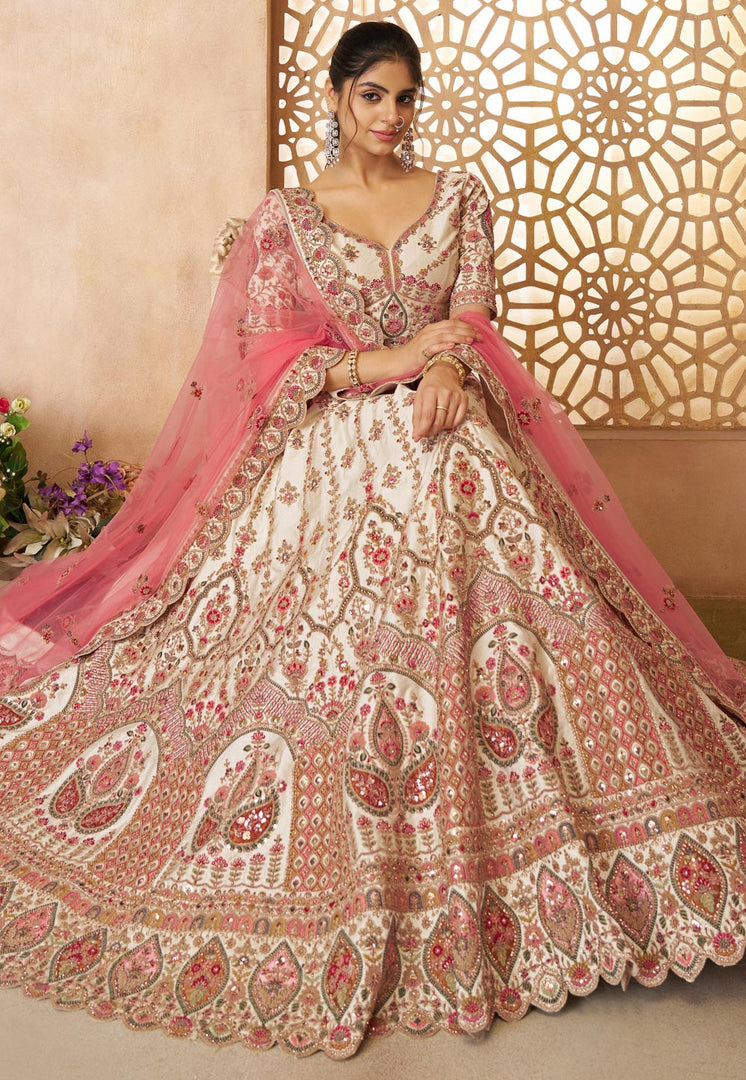 Cream Silk Wedding Lehenga Choli