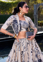 Load image into Gallery viewer, Cream Tussar Silk Floral Lehenga choli
