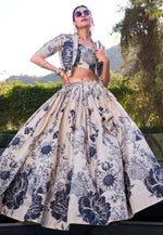 Load image into Gallery viewer, Cream Tussar Silk Floral Lehenga choli
