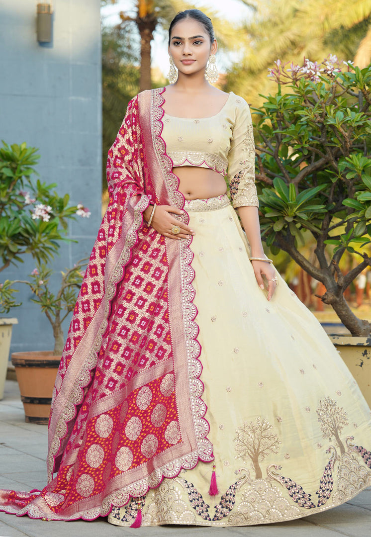 Cream Viscose Circular Lehenga Choli