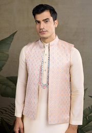 Cream Viscose Kurta Pajama With Jacket