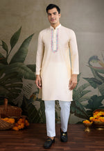 Load image into Gallery viewer, Cream Viscose Kurta Pajama With Jacket
