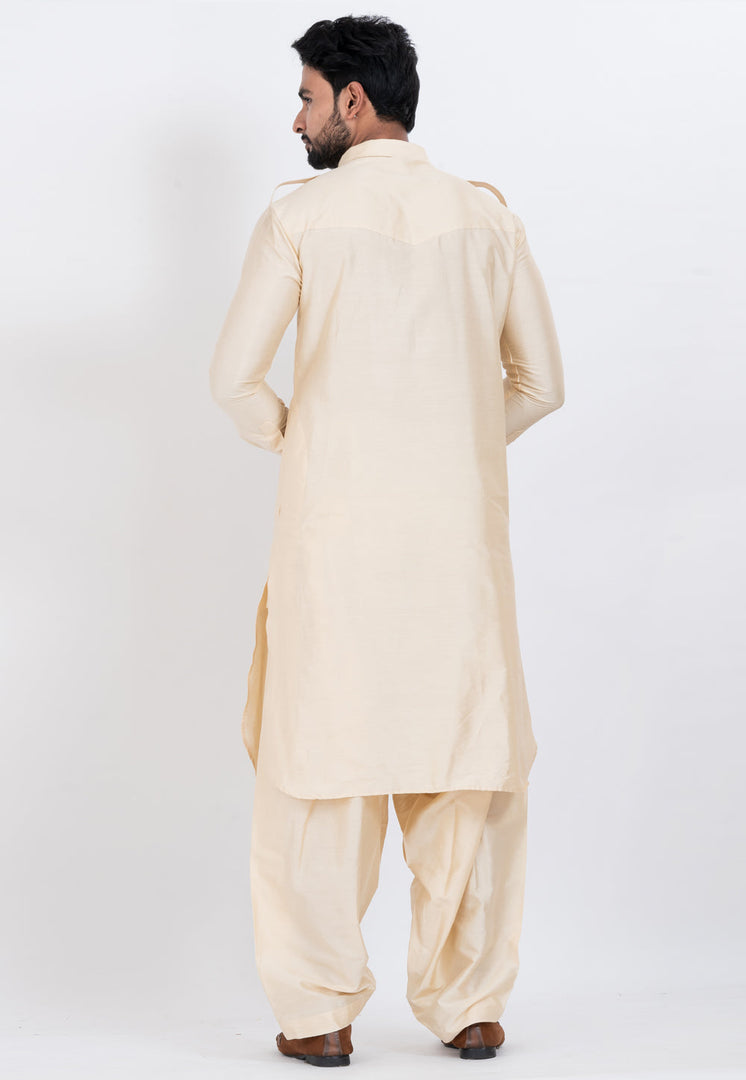 Cream Viscose Pathani Suit