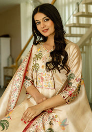 Cream Viscose Readymade Pakistani Suit