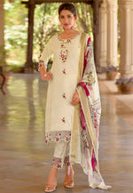 Load image into Gallery viewer, Cream Viscose Readymade Pant Style Suit
