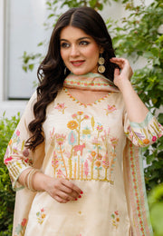 Cream Viscose Readymade Pant Style Suit