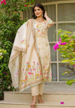 Load image into Gallery viewer, Cream Viscose Readymade Pant Style Suit
