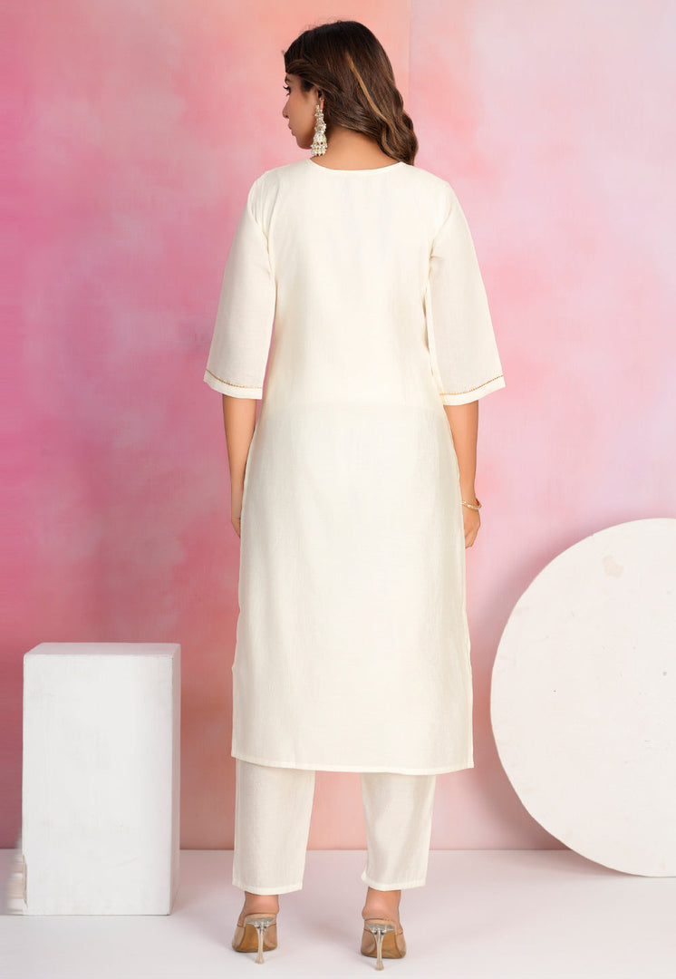 Cream Viscose Readymade Pant Style Suit