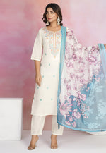 Load image into Gallery viewer, Cream Viscose Readymade Pant Style Suit
