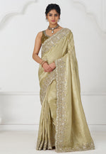 Load image into Gallery viewer, Cream Viscose Saree With Blouse
