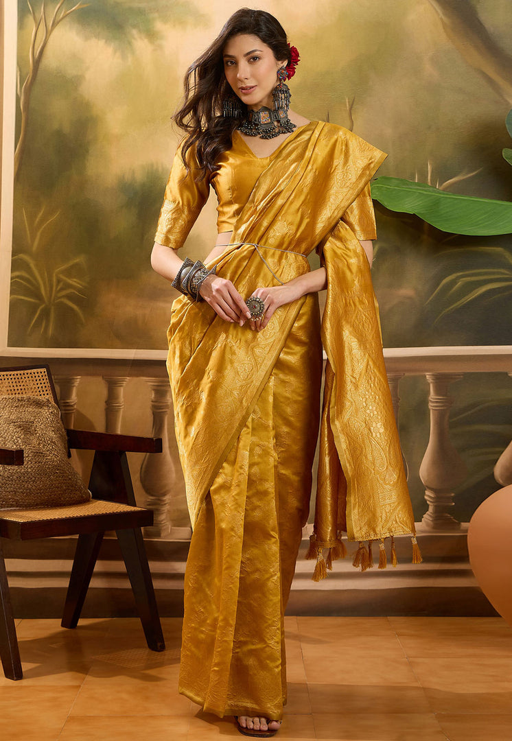 Golden Banarasi Jacquard Saree