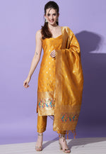 Load image into Gallery viewer, Golden Cotton Silk Readymade Pakistani Suit
