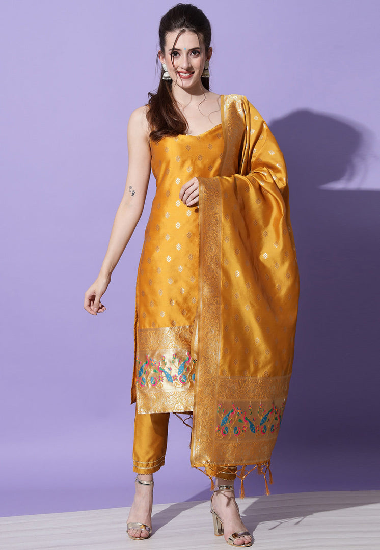 Golden Cotton Silk Readymade Pakistani Suit