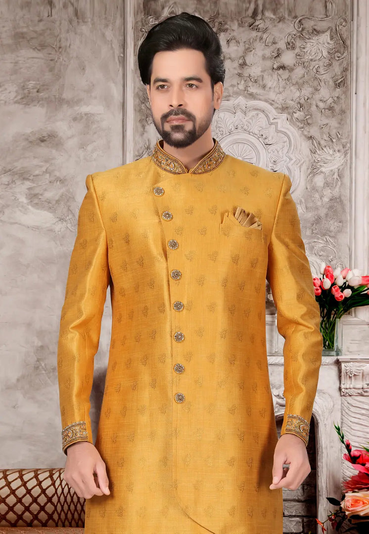 Golden Jacquard Indo Western Sherwani