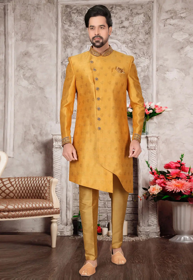 Golden Jacquard Indo Western Sherwani