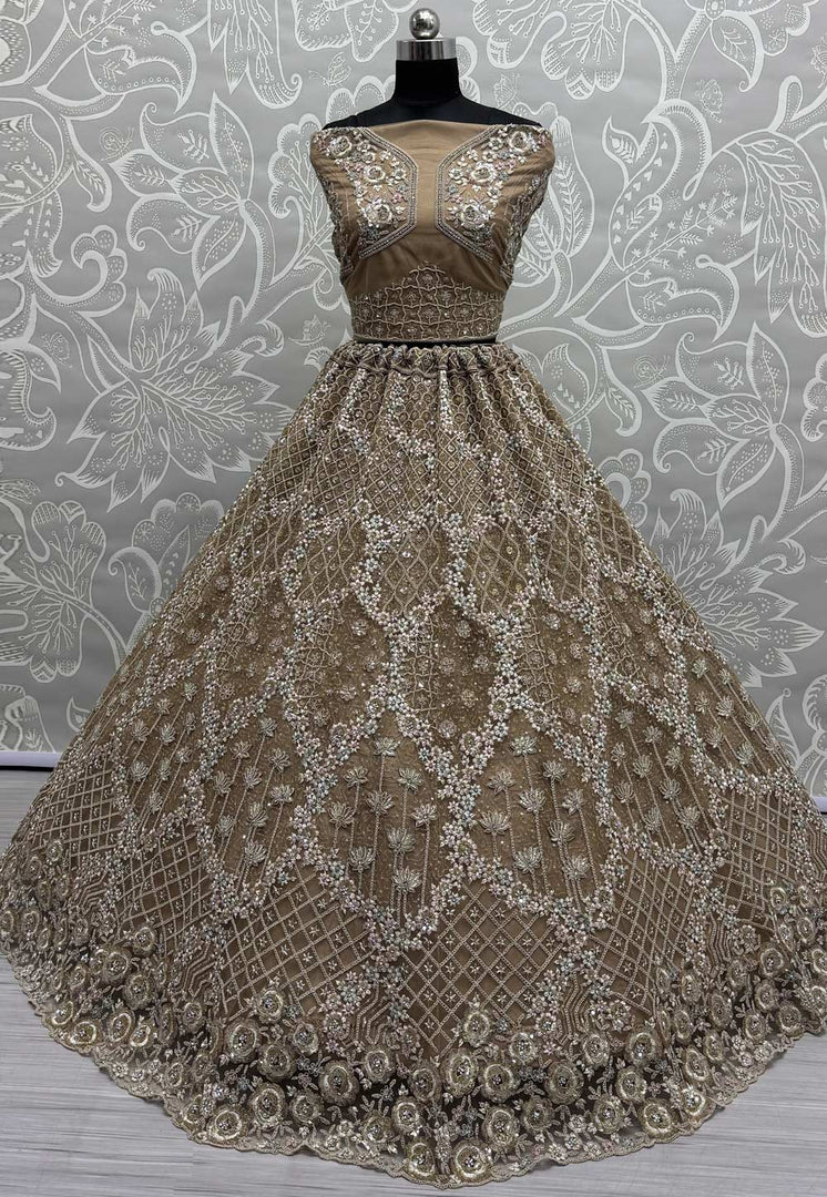 Golden Net Wedding Lehenga Choli