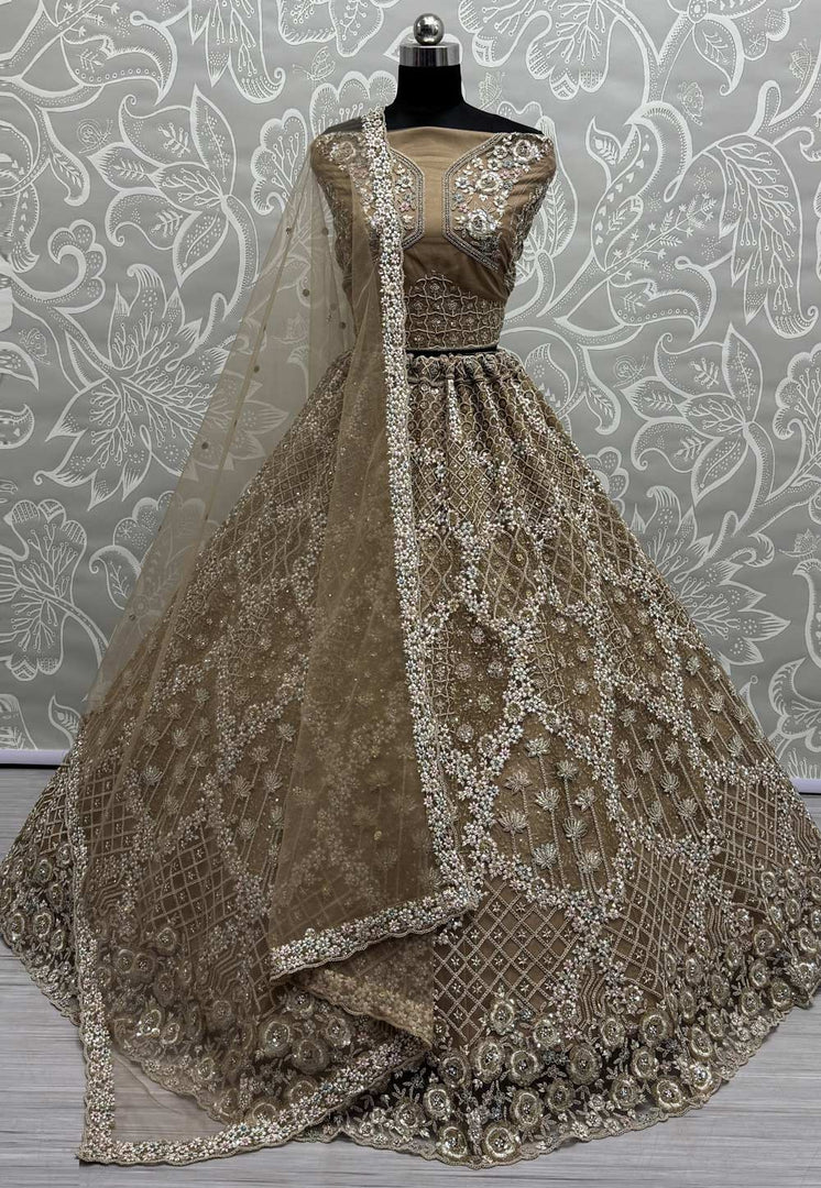 Golden Net Wedding Lehenga Choli