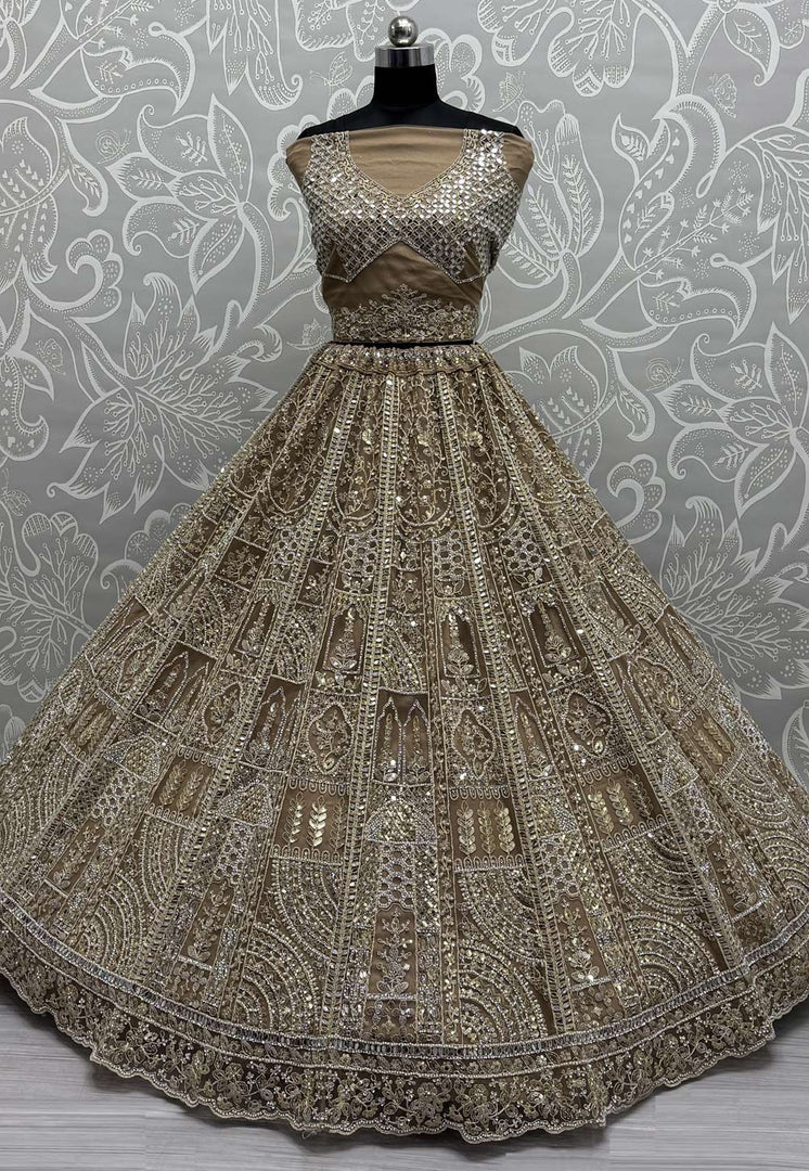 Golden Net Wedding Lehenga Choli