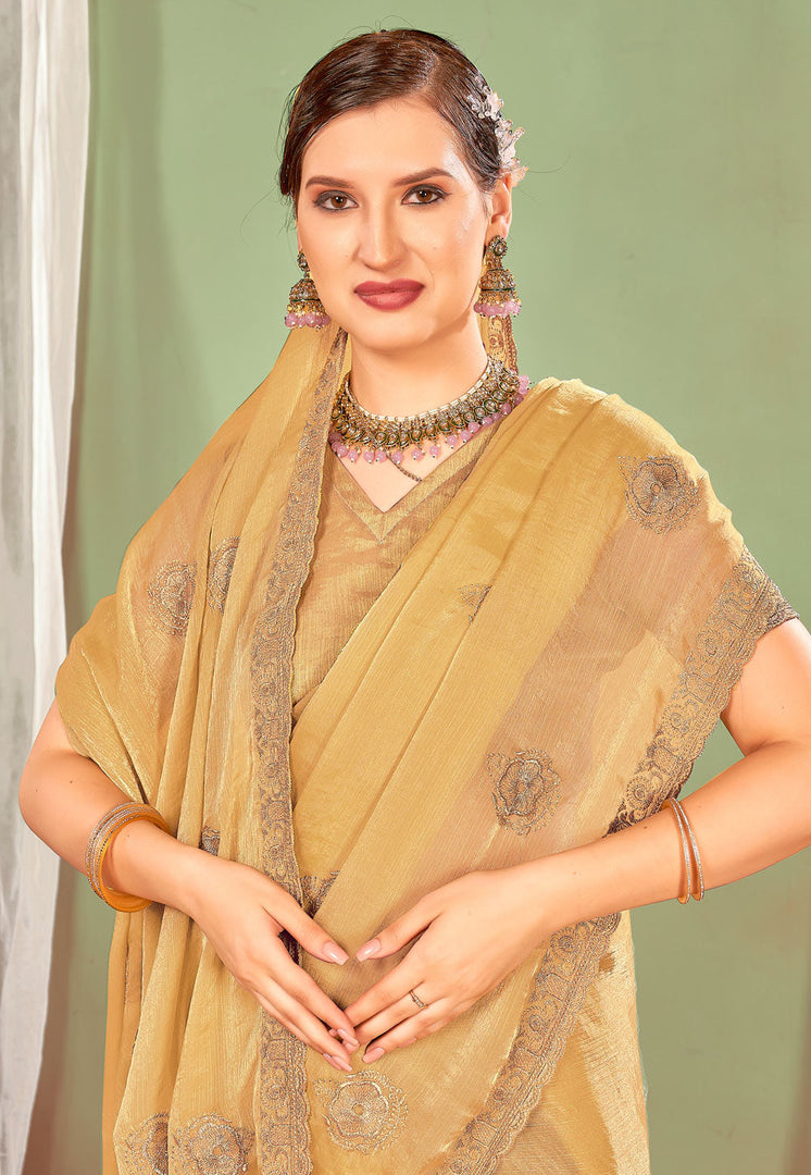 Golden Silk Saree With Blouse