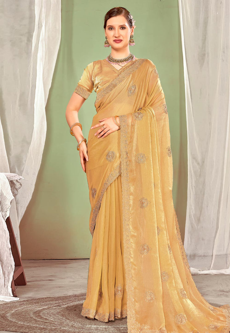 Golden Silk Saree With Blouse