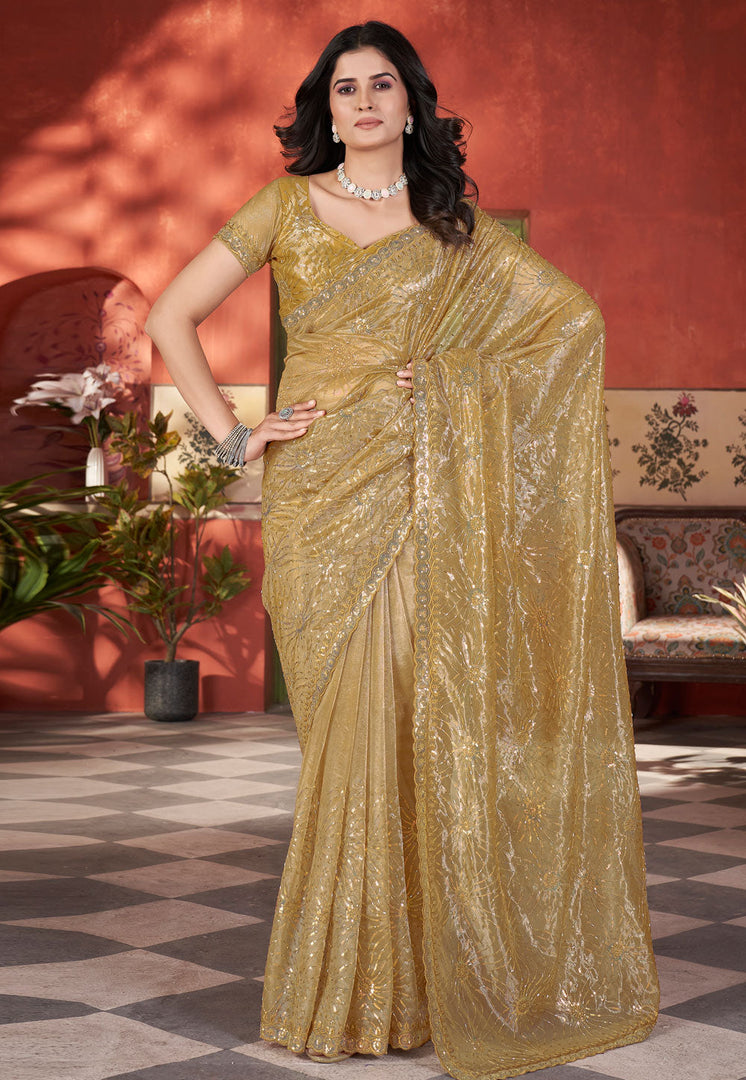 Golden Tissue Sequence Saree