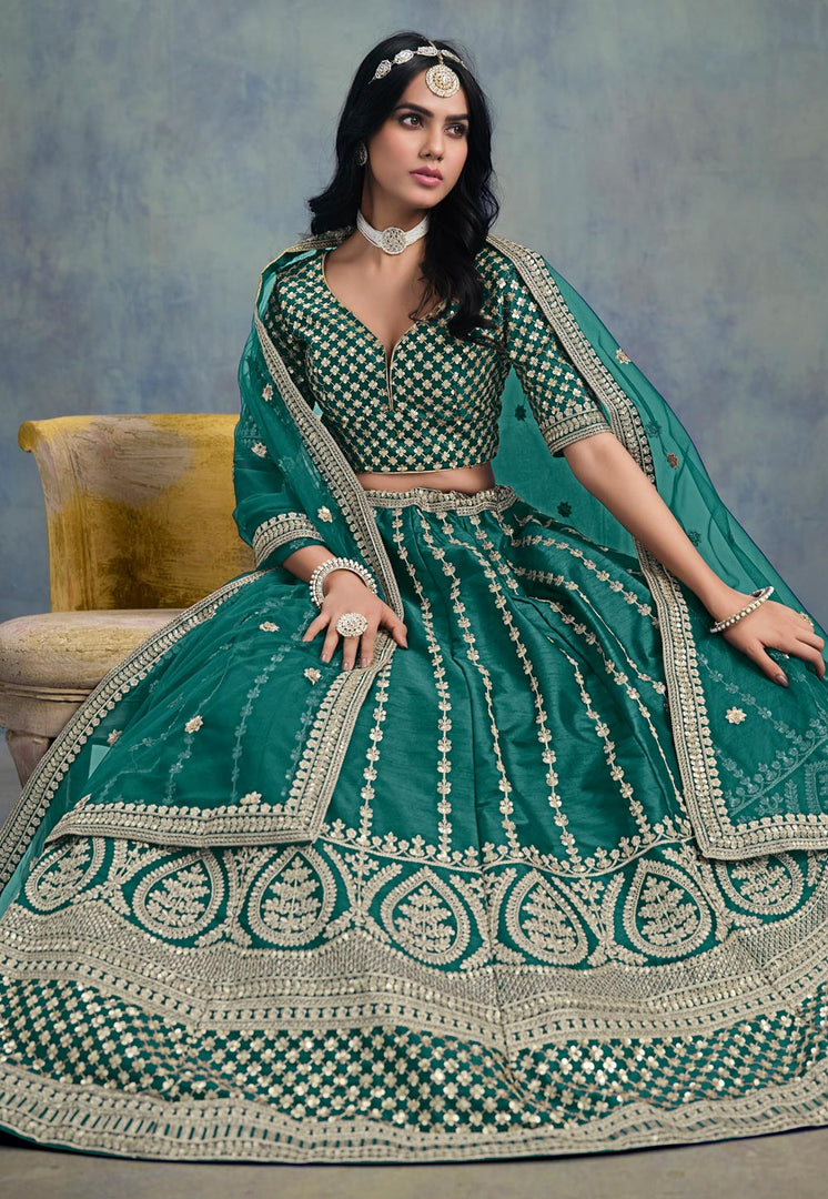 Green Art Silk Circular Lehenga Choli