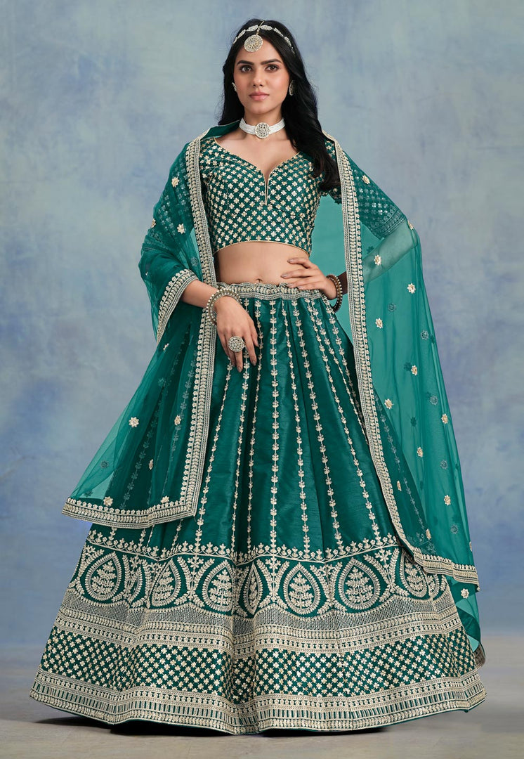 Green Art Silk Circular Lehenga Choli