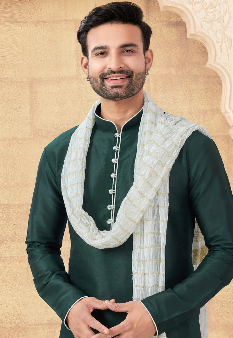Green Art Silk Dhoti Kurta