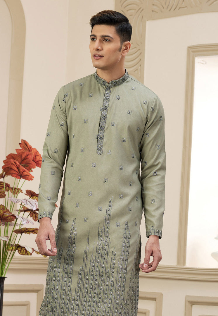 Green Art Silk Kurta Pajama