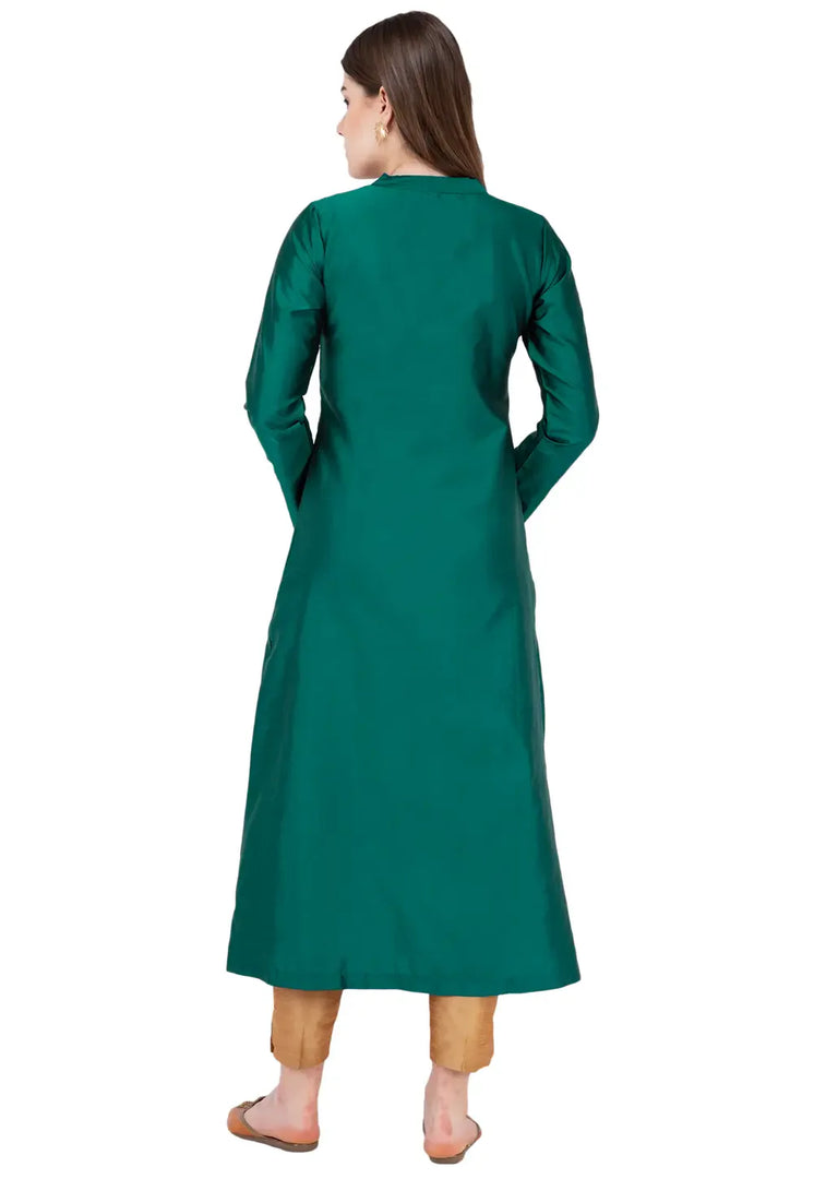 Green Art Silk Kurta Set With Pent