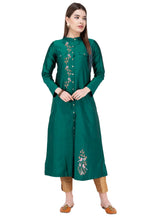 Load image into Gallery viewer, Green Art Silk Kurta Set With Pent
