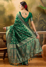 Load image into Gallery viewer, Green Banarasi Jacquard Saree With Blouse
