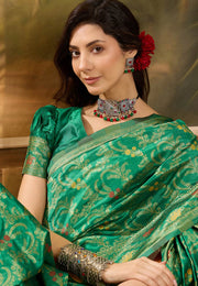 Green Banarasi Jacquard Saree With Blouse