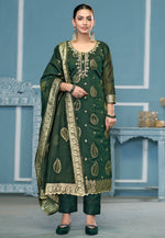 Load image into Gallery viewer, Green Banarasi Pant Style Suit
