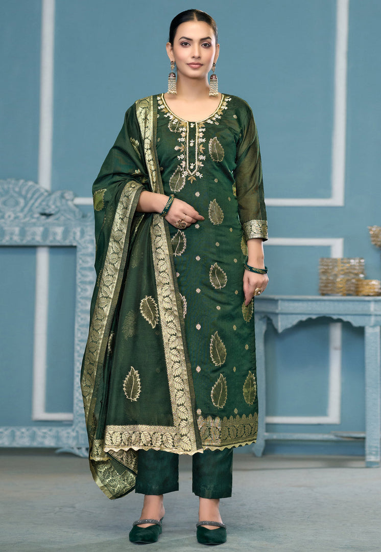 Green Banarasi Pant Style Suit