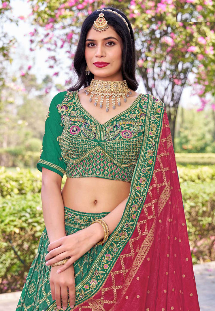 Green Banarasi Silk Circular Lehenga Choli