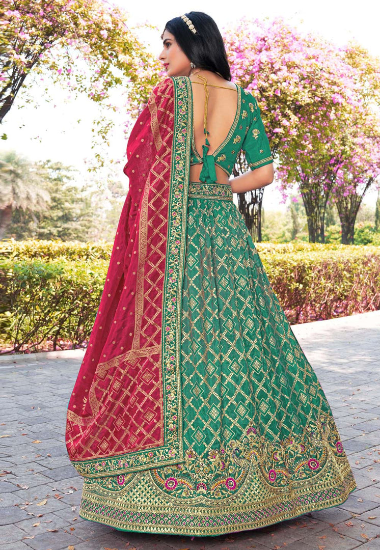 Green Banarasi Silk Circular Lehenga Choli