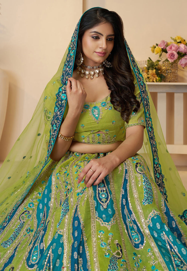 Green Banarasi Silk Circular Lehenga Choli
