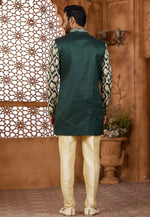 Load image into Gallery viewer, Green Banarasi Silk Indo Western Sherwani
