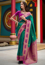 Load image into Gallery viewer, Green Banarasi Silk Saree
