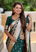 Load image into Gallery viewer, Green Banarasi Silk Saree
