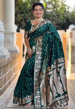 Load image into Gallery viewer, Green Banarasi Silk Saree With Blouse
