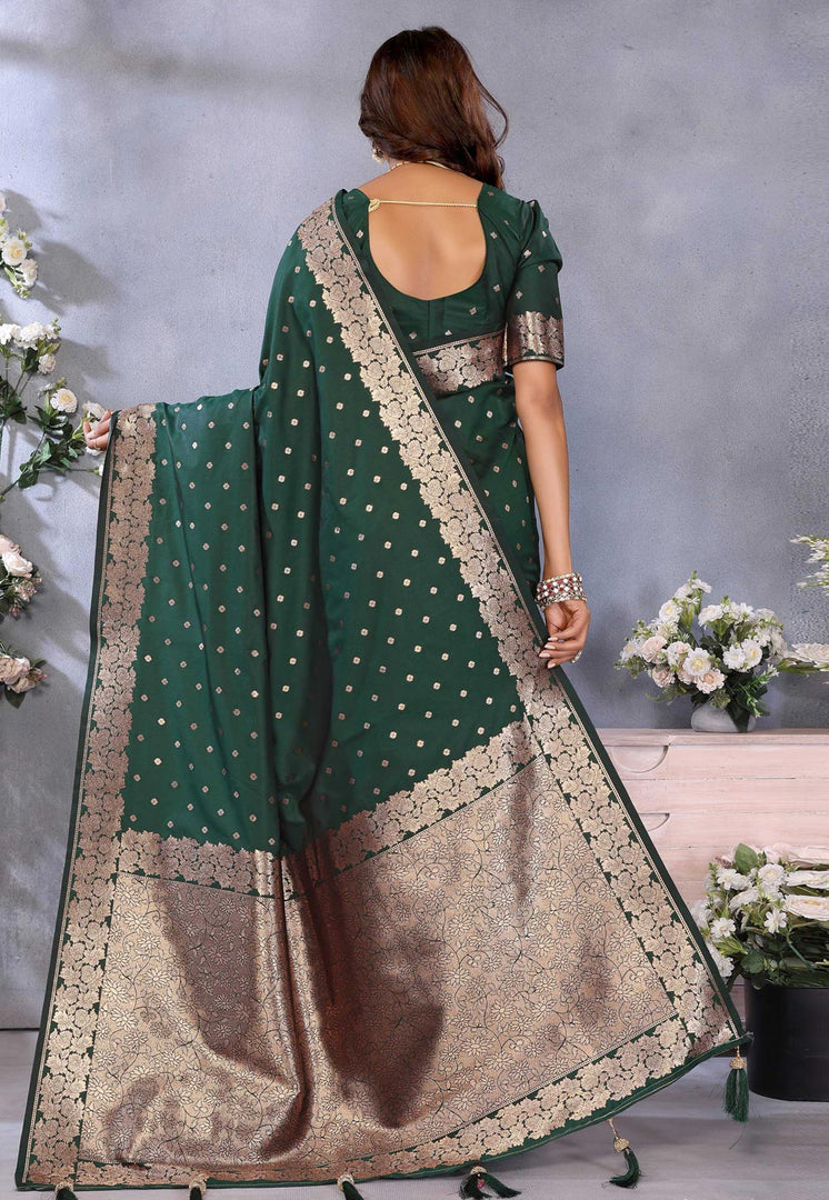 Green Banarasi Silk Saree With Blouse