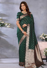 Load image into Gallery viewer, Green Banarasi Silk Saree With Blouse
